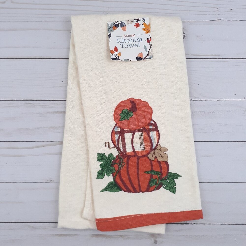 Fall Kitchen Dish Towel Dual Purpose Pumpkin Stack